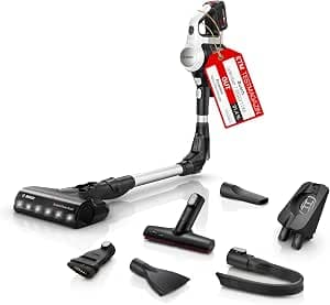 Bosch Unlimited 7 BSS711W Cordless Handheld Vacuum Cleaner, Bagless, Replacement Battery, Kink Tube, Hygiene Filter, XXL Upholstery Nozzle, LED Lighting, Turbo Level, White