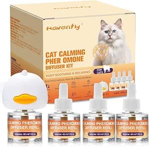 Cat Pheromones Calming Diffuser Relieve Anxiety Stress Cat Calming Diffuser for Cats 4 Refills, Reduce Fighting Spraying and Scratching Calm Relaxing Fits All Cats (4)