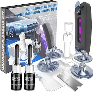 Windshield Repair Kit, 2 PCS Windshield Crack Repair Kit with Suction Cup Curing Light, Automotive Nano Fluid Vehicle Windscreen Tool, Glass Repair Kit for Chips and Cracks (Azure)