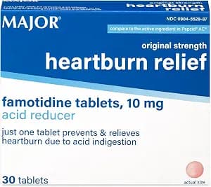 MAJOR Original Strength Heartburn Relief - Famotidine Tablets, 10 mg - Acid Reducer - 30 Tablets (1-Pack)