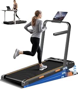 14% Incline Walking Pad Treadmill for Home Small, 4-in-1 Under Desk Treadmill with Handles, Folding Treadmills with 2.5 HP Quiet Brushless,330 LBS Capacity