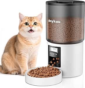 Anykuu Automatic Cat & Dog 4L Pet Feeder Cat with Timer & Portion Control 1-6 Meals a Day Dry Food Dispenser Dogs with 10s Recording Function for Small/Medium Pets