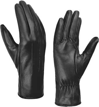 Harssidanzar Women Winter Warm Cashmere Lining Leather Gloves Touch Screen Vintage Finish GL017EU