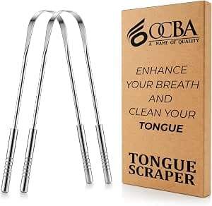OCBA Tongue Scraper 1 Pack Professional Tongue Cleaner Reusable Stainless Steel Tongue Scrapers with Dual Carved Handle for Adults, Kids (1 Pack)