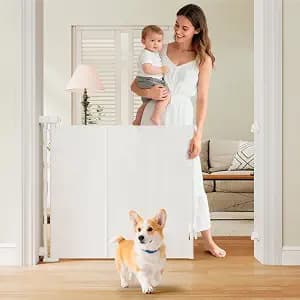 Miumoon One-Hand Operation Retractable Baby Gates, 59 inch Retractable Gate with Reinforced Strip Design to Prevent Crawling Through, 5 FT Retractable Dog Gate for Stairs, Doorways, Hallways