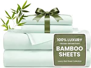 Love's cabin 3 Piece Twin Sheet Set, 100% Rayon Derived from Bamboo, Cooling & Breathable, Soft Silky Deep Pocket up to 16", Hotel Luxury Bedding for Hot Sleepers, Sea Glass