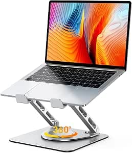 360° Rotating Laptop Stand, Height Adjustable, Ergonomic Laptop Holder, Desk, Robust with Dual Support, Adjustable Notebook Stand Compatible with MacBook Air Pro, up to 16 Inches
