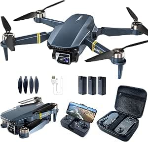 800 Meter Range Foldable Drone with Camera for Beginners. 60+ Minutes Flight Time, WiFi FPV Quadcopter with 4K HD Camera, Brushless Motor, Car Hover, Auto Follow (3 Batteries)