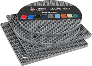 Joyhalo Trivets for Hot Dishes - Hot Pads for Kitchen, Silicone Pot Holders for Hot Pots and Pans, Silicone Mats for Kitchen Countertops, Table, Flexible Easy to Wash and Dry, Grey