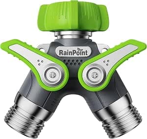 RAINPOINT Garden Hose Splitter, Heavy Duty Outdoor Faucet and Water Hose Splitter, All-Metal Water Hose Connector with Shut-Off Valve, 3/4" GHT Thread(Green)