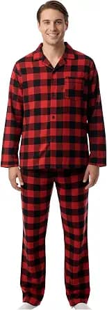 #followme Men’s Plaid Button Front Flannel Pajamas Set - Long Sleeve Long Pant
