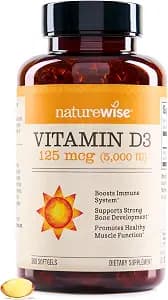 NatureWise Vitamin D3 5000iu (125 mcg) 1 Year Supply for Immune Support, Healthy Muscle Function, and Bone Health - Non-GMO, Gluten Free in Organic Extra Virgin Olive Oil, (Mini Softgel), 360 Count