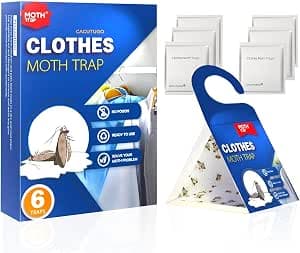 【𝐇𝐢𝐠𝐡𝐥𝐲 𝐄𝐟𝐟𝐞𝐜𝐭𝐢𝐯𝐞】 Clothes Moth Traps with Extra Strength Pheromone Attractant -NonToxic Sticky Glue for Closet and Carpets Bearing Webbing Moths, 6 Pack