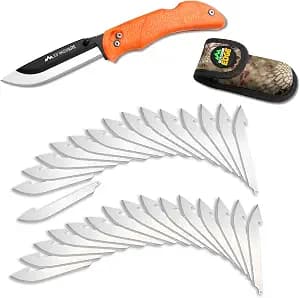 OUTDOOR EDGE Knives' RazorPro L Hunting Knife with Razor-Sharp Replaceable Blade features Non-Slip TRP Orange Handle, Belt Holster, & 30 Blades. Must-Have Field Dressing Knife for Your Hunting Gear
