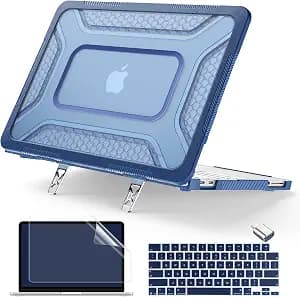 Batianda Extreme Heavy Duty Case for New MacBook Neo 13 inch 2026 Release Model A3404 - Anti-Slip Durable Metal Stand (Holds 25lbs) Honeycomb Exoskeleton Max Cooling & Stability - Navy Blue