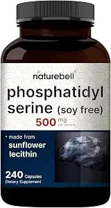 NatureBell Phosphatidylserine 500mg - 240 Capsules - Brain Health Support for Men & Women* - Bioavailable Sunflower Lecithin - Easy-to-Swallow Supplement - Gluten-Free