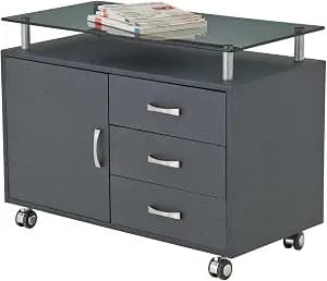 TECHNI MOBILI Rolling Storage Cabinet With Frosted Glass Top. Color: Graphite