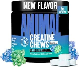 Animal Creatine Chews – Enhanced Creatine Monohydrate Chewable Tablets with AstraGin & Sea Salt, Max Absorption Pre Post-Workout, Lean Muscle Growth, Strength & Recovery, New Flavor Candy Crush’d