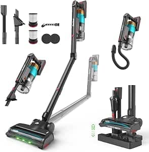 Eleckeys Cordless Vacuum Cleaner,650W 55KPa Powerful Suction Lightweight Vacuum Cleaner with 65Mins Runtime,180° Foldable Wand & Charging Base,Self-Standing Stick Vacuum for Hard Floor Carpet Pet Hair