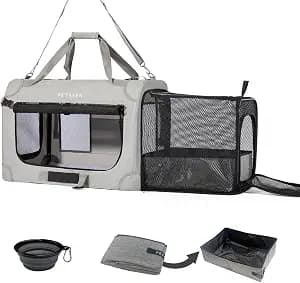 Extra Large Expandable Cat Carrier Soft Sided for Car, Portable Small Dog Carrier for 2 Cats, 24"x16.5"x16" Road Travel Folding Comfortable Design with Litter Box and Bowl