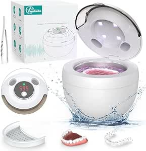 45kHz Ultrasonic Retainer Cleaner Machine, Dental Cleaner with 4 Modes and Digital Display Timer, Suitable for Dental Appliances, Mouth Guard, Night guard Braces, Toothbrush Heads, Jewelry (White)