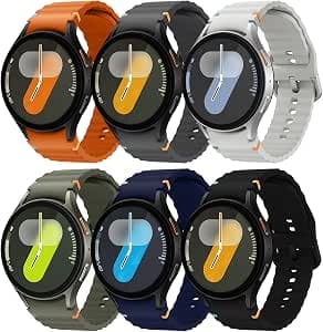 Sport Band Compatible with Samsung Galaxy Watch 7/6/5/4 40mm 44mm Men Women, No Gap 20mm Soft Silicone Bands for Galaxy Watch FE 40mm/Galaxy Watch 6 Classic 43mm 47mm, 6 Pack Bracelet