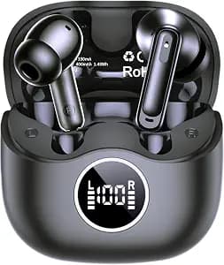 xinwld Adaptive Hybrid Active Noise Canceling 2026 Wireless Earbuds, 6 Mics ENC Clear Call Ear Buds, Hi-Res Audio Deep Bass Bluetooth 5.4 Headphones, 40H, LED, for Sports Running Gym Workout, Black