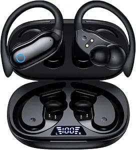 GNMN Hybrid Active Noise Canceling Earbuds Bluetooth Headphones Hi-Fi Audio 96hrs Playback Wireless Earbuds Dual LED Display Over Earhooks Earphones with IPX7 Waterproof for Sports/Running/Workout