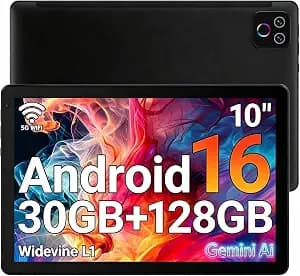 URAO Tablet,10.1" Android Tablet with Octa-core Processor 30GB RAM 128GB ROM HD IPS Touchscreen 8H Battery, Wi-Fi 6, BT 5.4, Dual Camera, Android 16 Tablets 2026