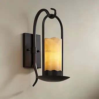 Franklin Iron Works Hanging Onyx Rustic Vintage Wall Light Sconce Espresso Bronze Hardwired 6 1/2" Wide Fixture Faux Candle Stone Shade for Bedroom Bathroom Vanity Reading Living Room Hallway