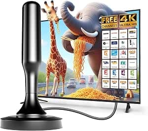Powerful Indoor TV Antenna, Indoor TV Antenna, Indoor TNT Antennas for Smart TV - DVB-T2 Compatible, 4K 1080P for Free Local Channels, 2.5m Black (No Amplifier)