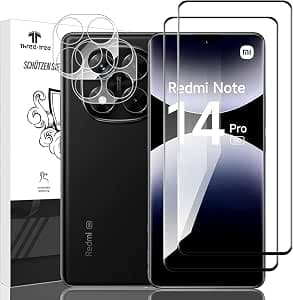 Three-Tree Tempered Glass Screen Protector for Xiaomi Redmi Note 14 Pro 5G/POCO X7 3D, Pack of 2 and 2 with Camera Protection, High Precision Fingerprint Recognition, 0.33 mm 9H, Screen Protector Film