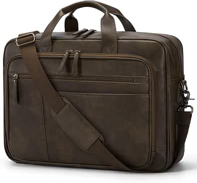 RAINSMORE Messenger Bag for Men 16 Inch Laptop Bag Vintage Leather Laptop Bag Waterproof Computer Briefcase Retro Satchel Bag
