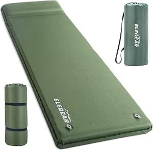 Self Inflating Sleeping Pads, 9.5 R-Value Elegear CumbreX™ Foldable Memory Foam Sleeping Mats for Camping 3.1", Camping Mattress with Pillow Insulated Camping Mattress Pad for Camping, Tent, Green
