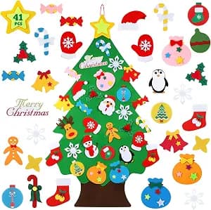 TOBEHIGHER DIY Felt Christmas Tree - 3.6 FT, 41 Piece Ornament Set, 3D Design, Reusable Adhesive Pads, Green, Life-Size, Unisex, Christmas Theme, Art & Craft Kit for Kids