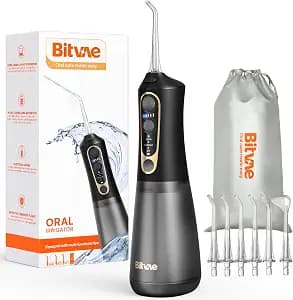 Bitvae C6 Water Dental Flosser for Teeth, Cordless Flosser for Travel with 6 Jet Tips, 3 Modes 5 intensities, IPX7 Waterproof Portable & Rechargeable Oral Irrigator Cleaner, Black