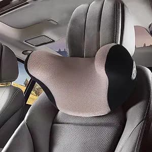 Really Cozy Car Headrest Pillow, Car Neck Pillow for Driving with Adjustable Strap, 100% Memory Foam and Breathable Removable Cover, Ergonomic Design - Car Pillow for Neck Pain Relief(Linen gray, 1PC)