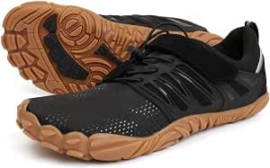 WHITIN Men's Trail Running Shoes Minimalist Barefoot 5 Five Fingers Wide Width Toe Box Size 9 Gym Workout Fitness Low Zero Drop Male Lightweight Minimus Tennis Flat Comfort Black Gum 42