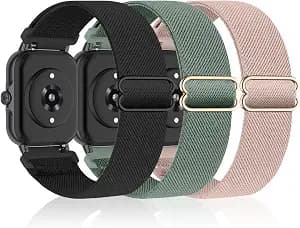 Bolesi 3 Pack Stretchy Nylon Watch Band Compatible with Amazfit Bip 6/Bip 5/Active Max/Bip Max/Balance 2/Balance,22MM Soft Replacement Sports Strap for Amazfit GTR 4/3/Cheetah 2 Ultra Women Men