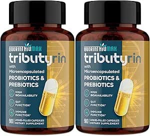 Tributyrin Supplement for Gut & Immune 800mg | High Bioavailability with Microencapsulated Probiotics & Prebiotics - Advanced Liquid-Filled Tributyrin Complex, Gluten Free, 180 Capsules