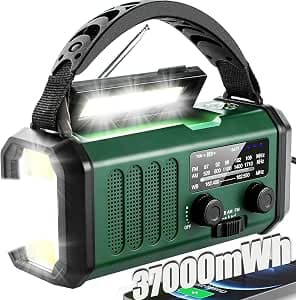Hand Crank Emergency Radio,37000mWhSolar Powered Hand Crank Portable NOAA AM FM Weather Radio with 3Mode Flashlight and Reading Light,Cell Phone Charger,Home and Emergency Distress Signa