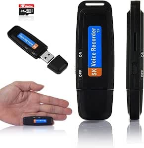 Digital Spy Voice Recorder with MicroSD of 32 GB included | Mini Audio Recorder Ideal for Meetings, Interviews, Classes | Portable USB Spy Recorder with up to 500 Hours Recording