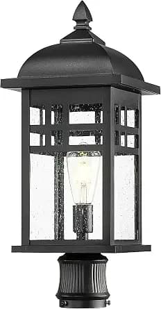 Emliviar 22 Inch Large Outdoor Lamp Post Light, Farmhouse Pole Lights for Outside Patio, Waterproof Aluminum in Black Finish with Seeded Glass, DE279P-M BK