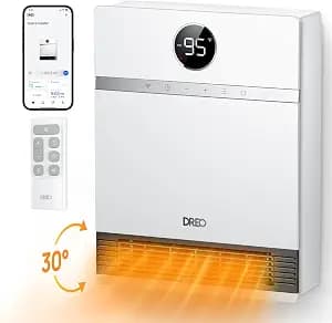 DREO Smart Wall Heater, IP24 Electric PTC Space Heaters for Indoor Use, 30° Oscillation, Adjustable Thermostat, Remote Control, Works with Alexa, 24H Timer, Easy-mounted for Office, Bedroom, Home