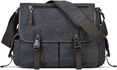 15.6 Inch Laptop Messenger Bag for Men Women, Canvas Computer Shoulder Bag, Work Briefcase for Business College Travel | Anti-theft Design, Multiple Pockets