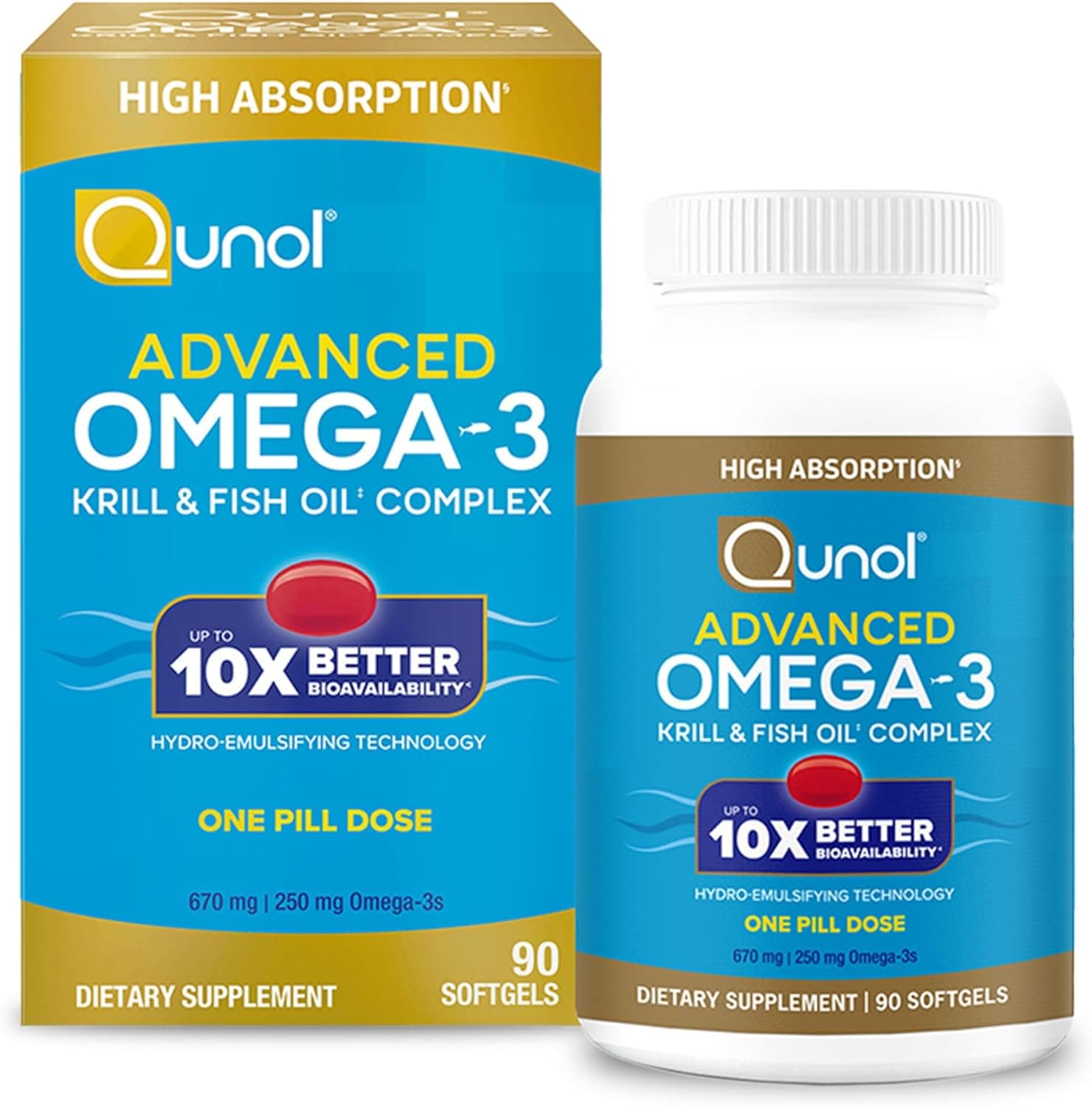 Qunol Advanced Omega-3 Krill & Fish Oil Complex, 250mg EPA & DHA, 90ct