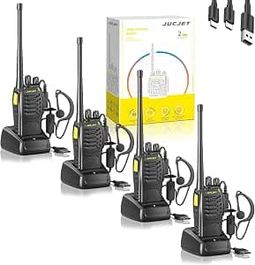 (4-Pack) 888HD Two Way Radio Including Original Earbuds, Type-C Data Cable, USB Charging Station, with One-Click Pairing, Voice Noise Reduction and Digital Encryption