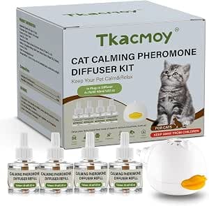 Cat Calming Diffuser, 4-in-1 Pheromone Refills for Anxious Cats, 120-Day Continuous Stress Relief for Multi-Cat Harmony