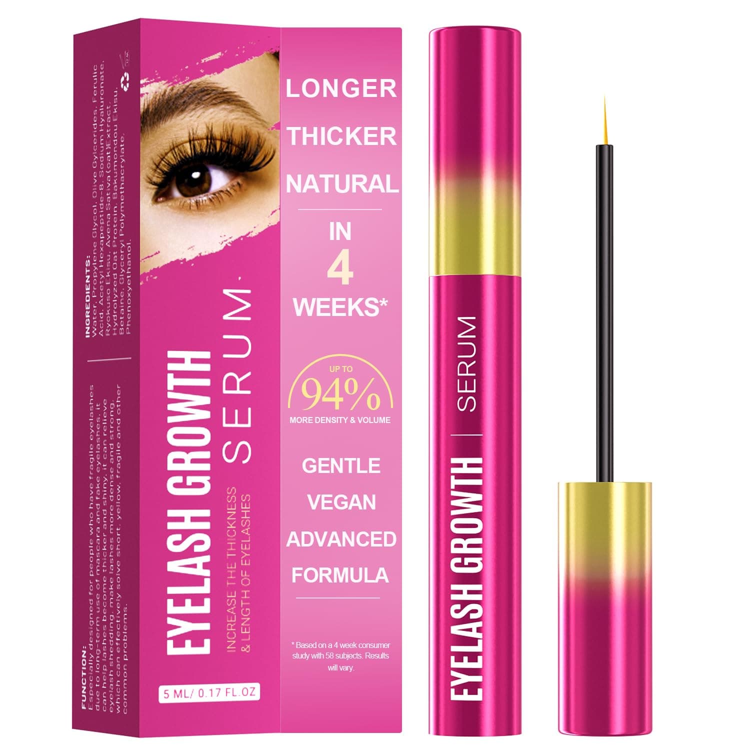 Eyelash Growth Serum with Advanced Formula Eyelash Enhancing Serum for Longer Thicker and Fuller Lashes Lash for Eyelash Growth Gentle & Vegan 0.17 Fl Oz (5mL)