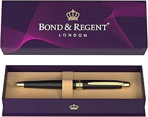 Bond & Regent Gloss Black & 24 Karat Gold - Certified Luxury Grade Rollerball Pen | Nice Gift for Men & Women
